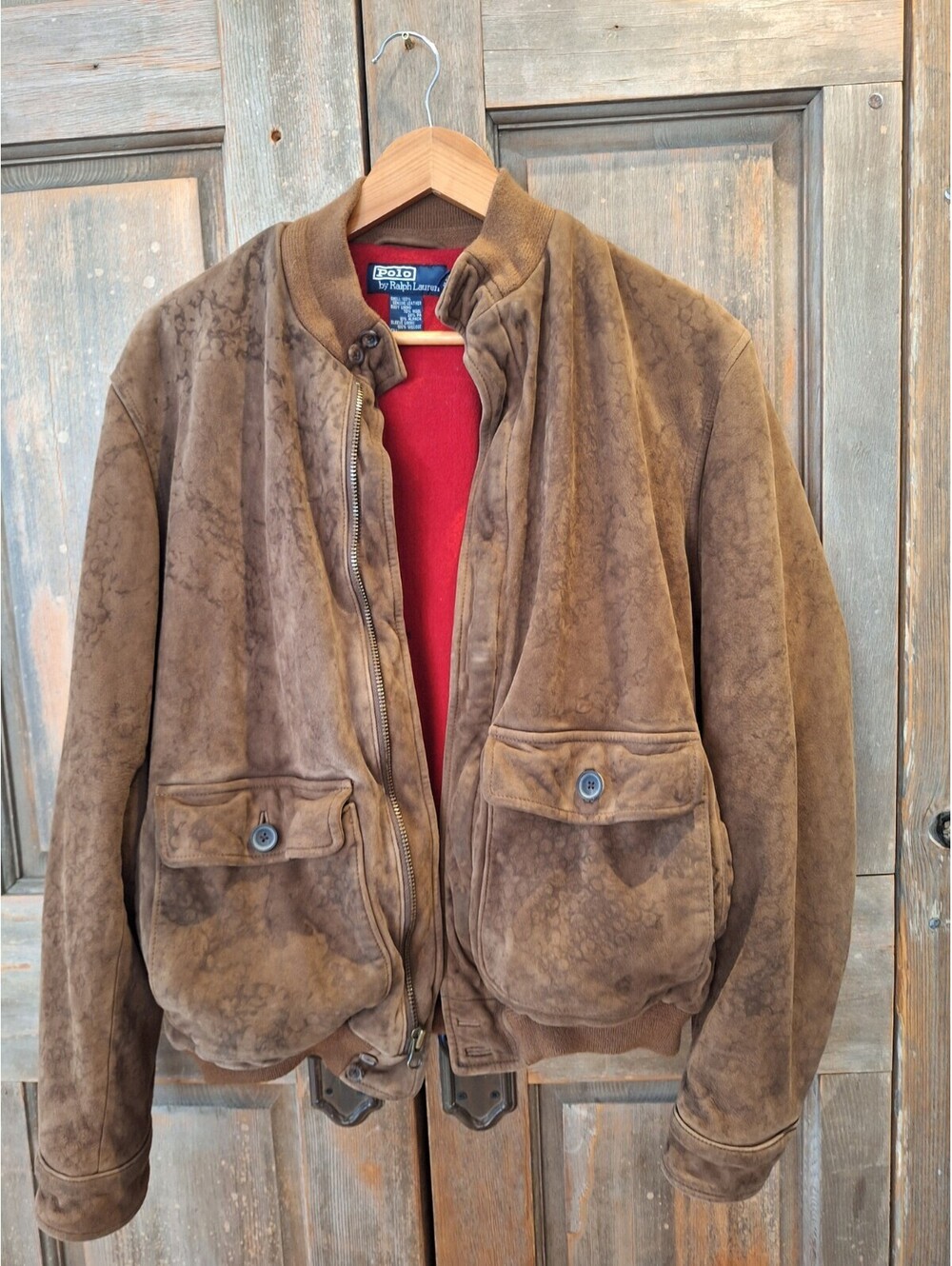 VNTG Polo Ralph Lauren (L) Suede Leather Bomber Fleece Lined Jacket.